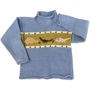 Young Colors Kids Blue Cotton Knit Dinosaur Sweater Roll Neck Size 6 Peru
